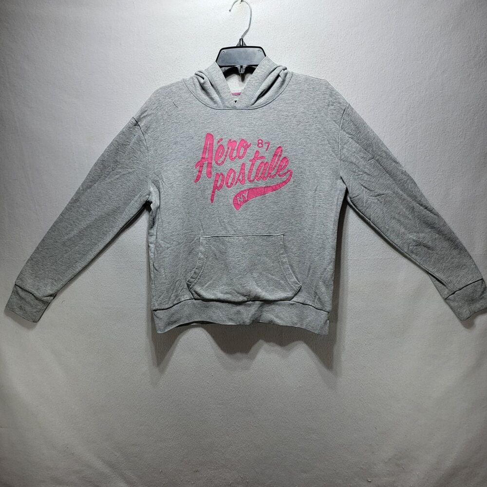 Aéropostale Woman’s Gray pink pullover Fleece Hoodie large Embroidered Logo